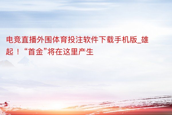 电竞直播外围体育投注软件下载手机版_雄起 ！“首金”将在这里产生