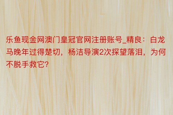 乐鱼现金网澳门皇冠官网注册账号_精良：白龙马晚年过得楚切，杨洁导演2次探望落泪，为何不脱手救它？