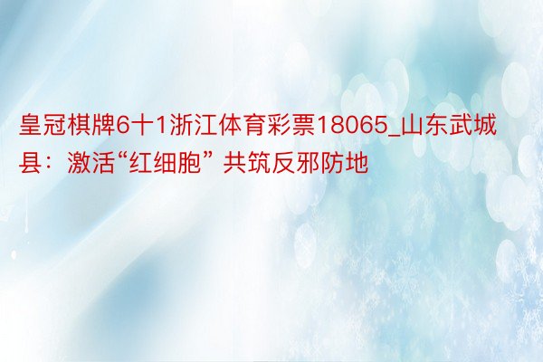 皇冠棋牌6十1浙江体育彩票18065_山东武城县：激活“红细胞” 共筑反邪防地