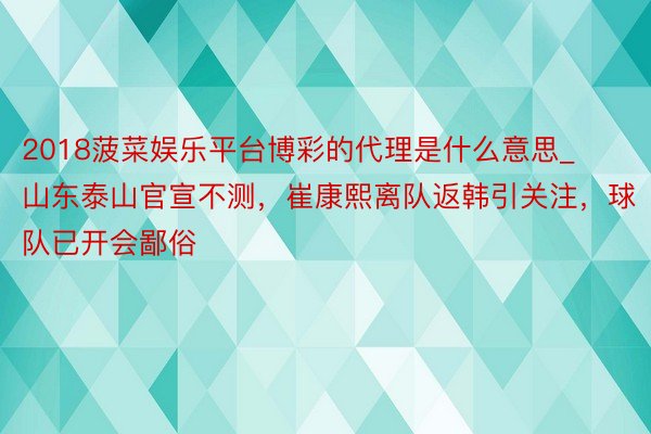 2018菠菜娱乐平台博彩的代理是什么意思_山东泰山官宣不测，崔康熙离队返韩引关注，球队已开会鄙俗